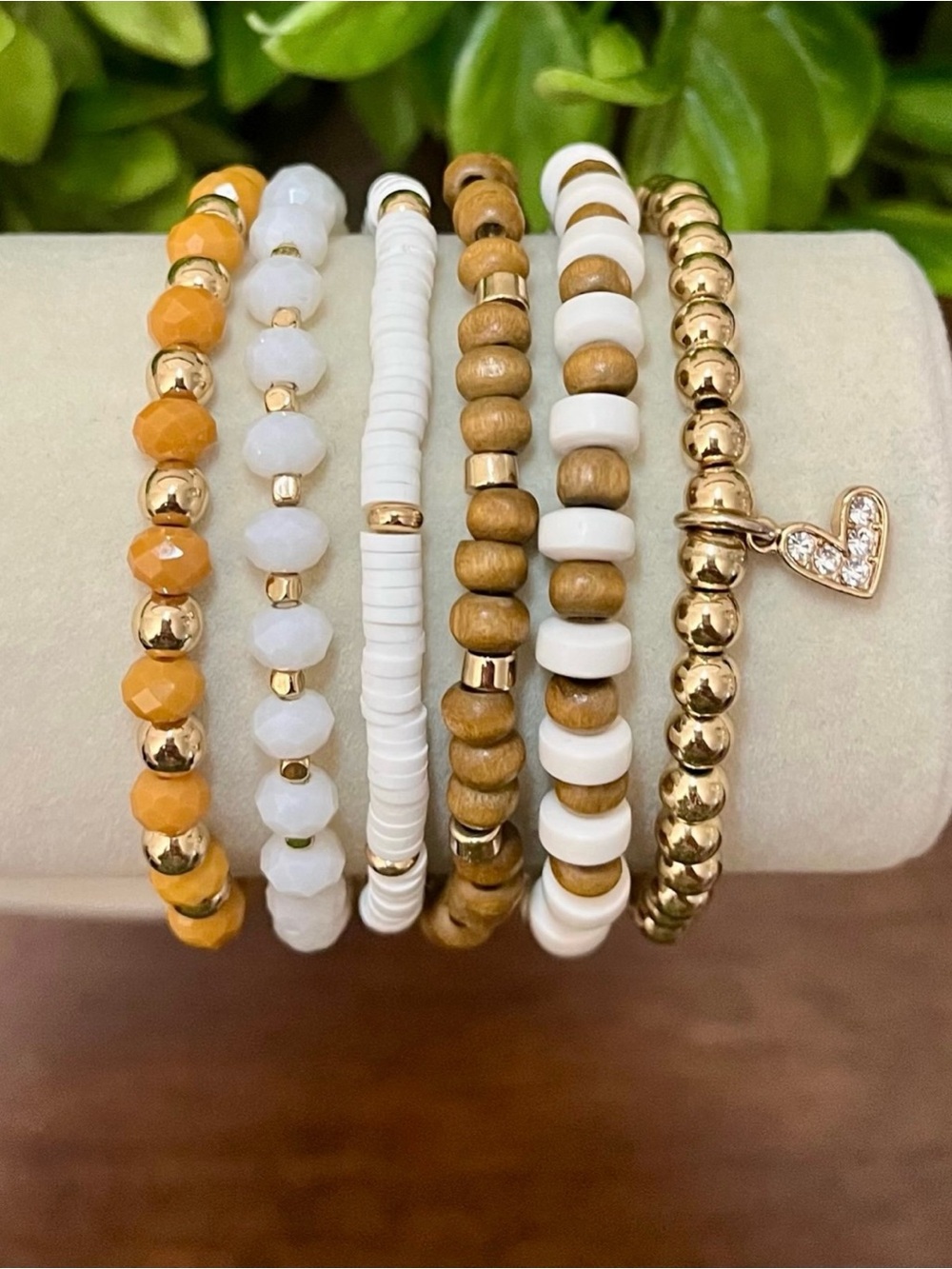 Park Lane ‘Sandalwood’ Stacked Bracelet set of 6 White, Gold & Tan NWT